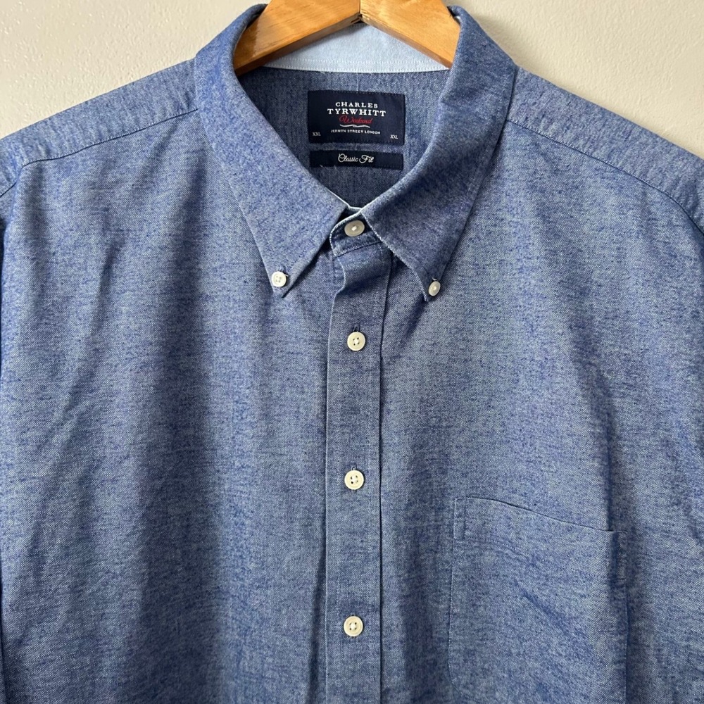 Charles Tyrwhitt Shirt Mens XXL Blue Classic Fit Weekend Long Sleeve Button Down